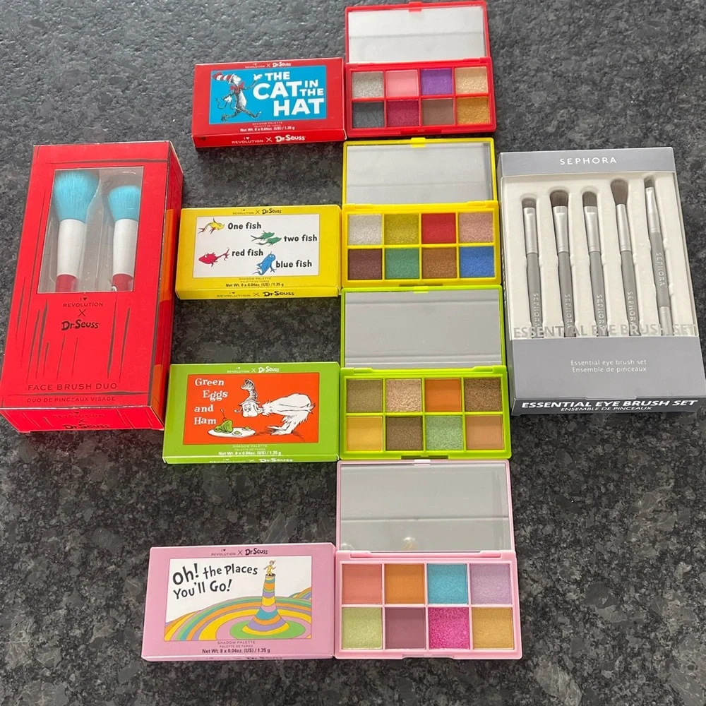 Sephora + I ❤️ Revolution Dr. Seuss Eyeshadow Palettes + Brush Sets 🐠 🐠🎏🐈‍⬛🎩🍳🐷